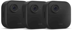 All-new Blink Outdoor 4 (4th Gen) – Wire-free smart security camera, two-year battery life, two-way audio, HD live view, enhanced motion detection, Works with Alexa – 3 camera system