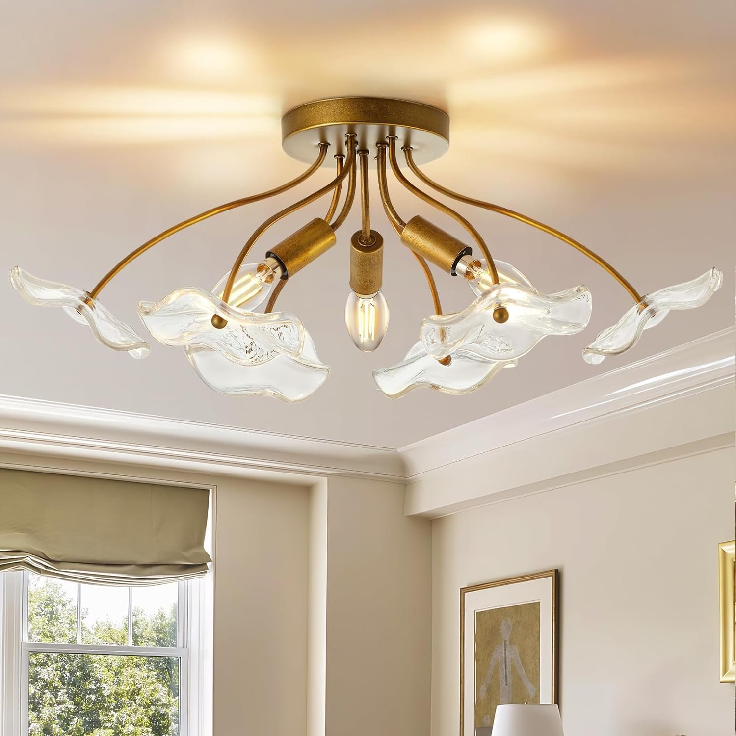 Modern Floral Glass Semi Flush Mount Ceiling Light
