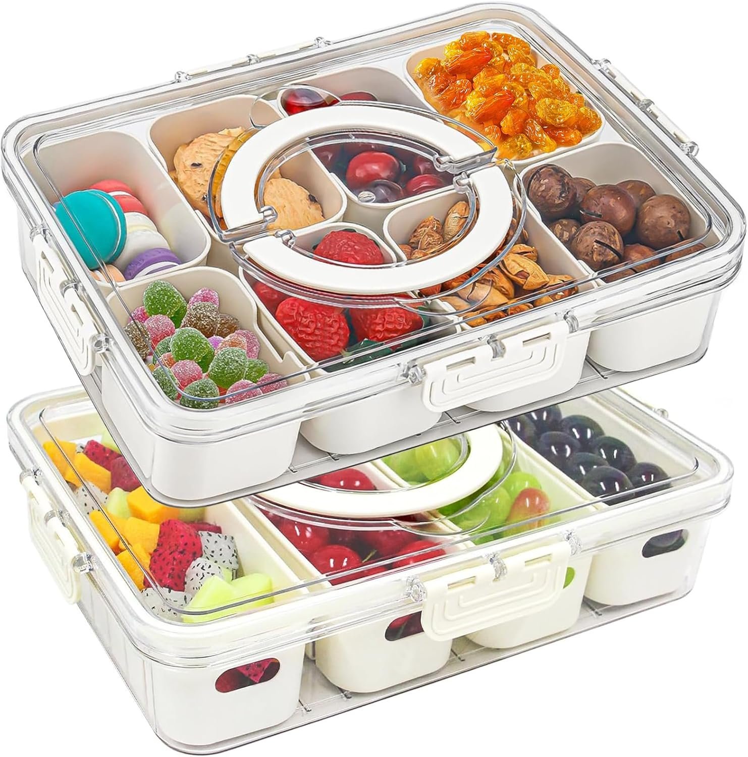 2-Pack Divided Serving Tray with Lid & Handle