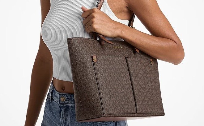 Michael Kors Jet Set Medium Logo Pocket Tote Bag