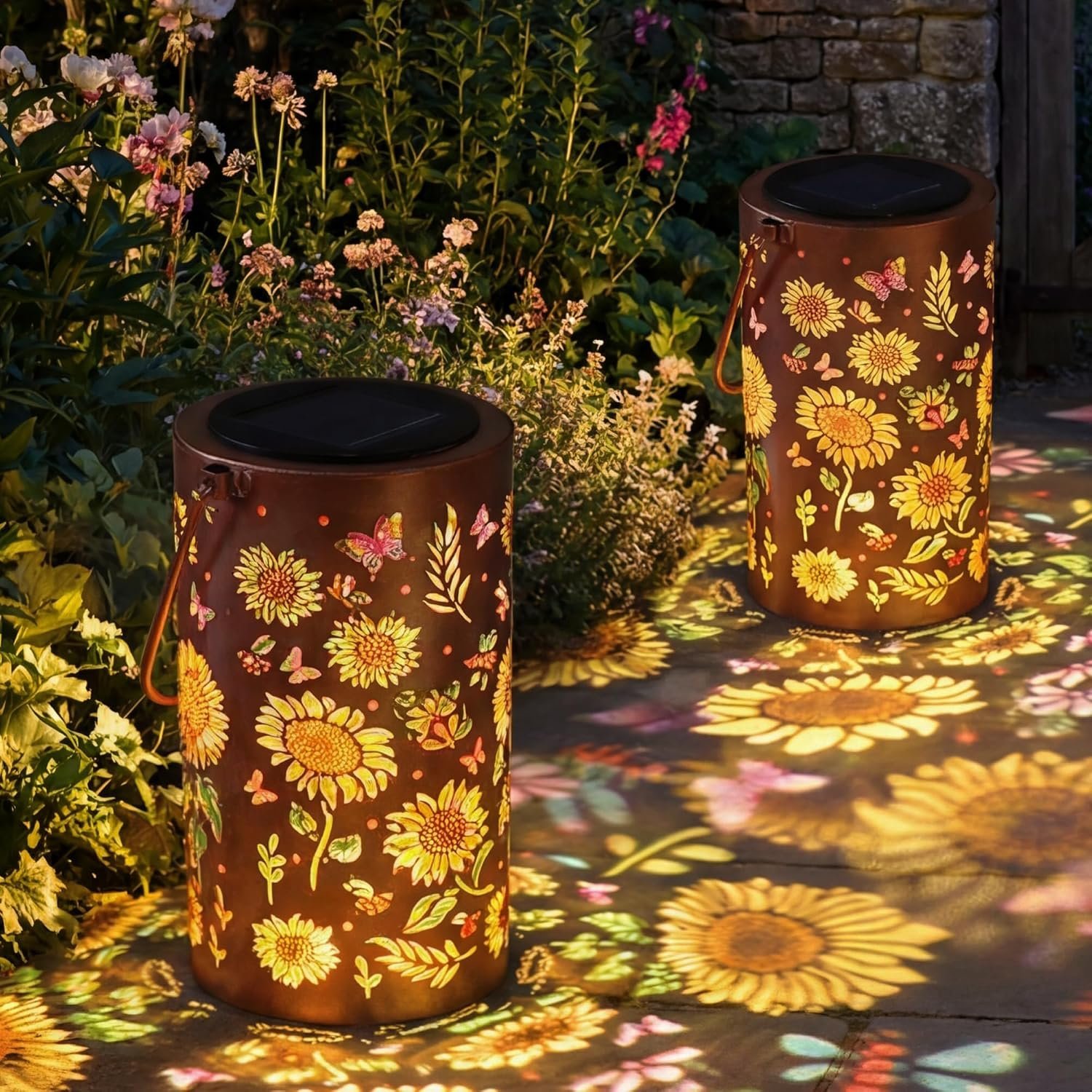 2 Pack Sunflower Solar Lanterns Outdoor Waterproof