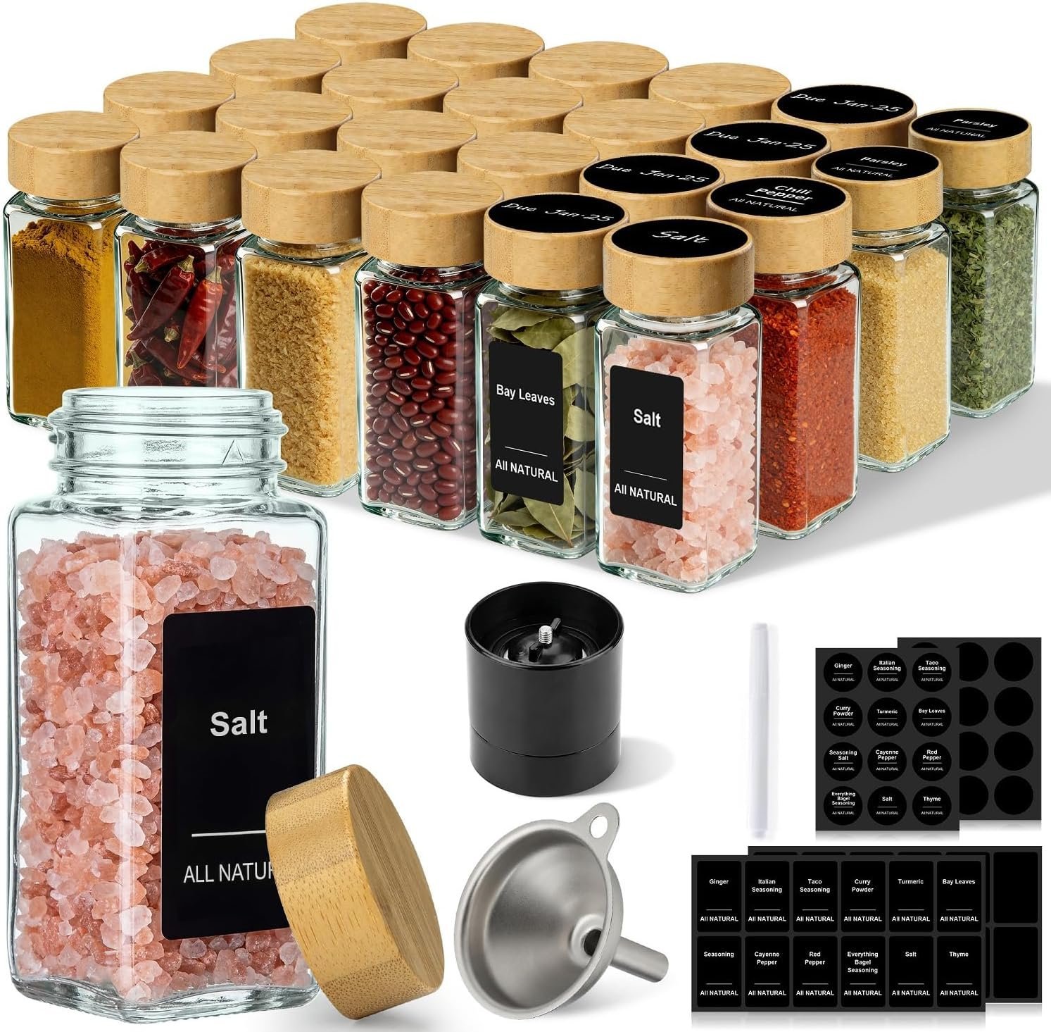 24-Pack Square Glass Spice Jars