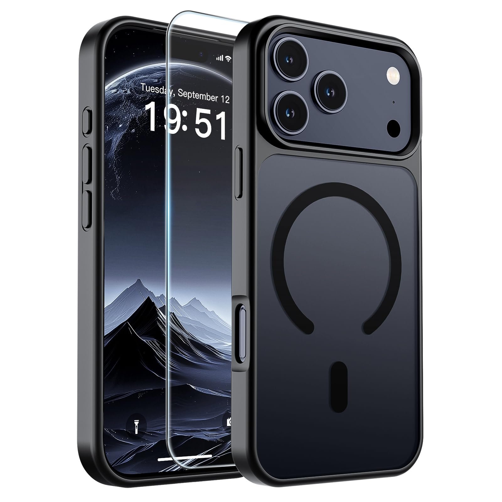 SUPFINE Magnetic for iPhone 18 Pro Max Case/iPhone 17 Pro Max Case Black | With Screen Protector, Translucent Matte, Compatible with MagSafe, Military Grade Drop Proof, Rugged Shockproof Protective