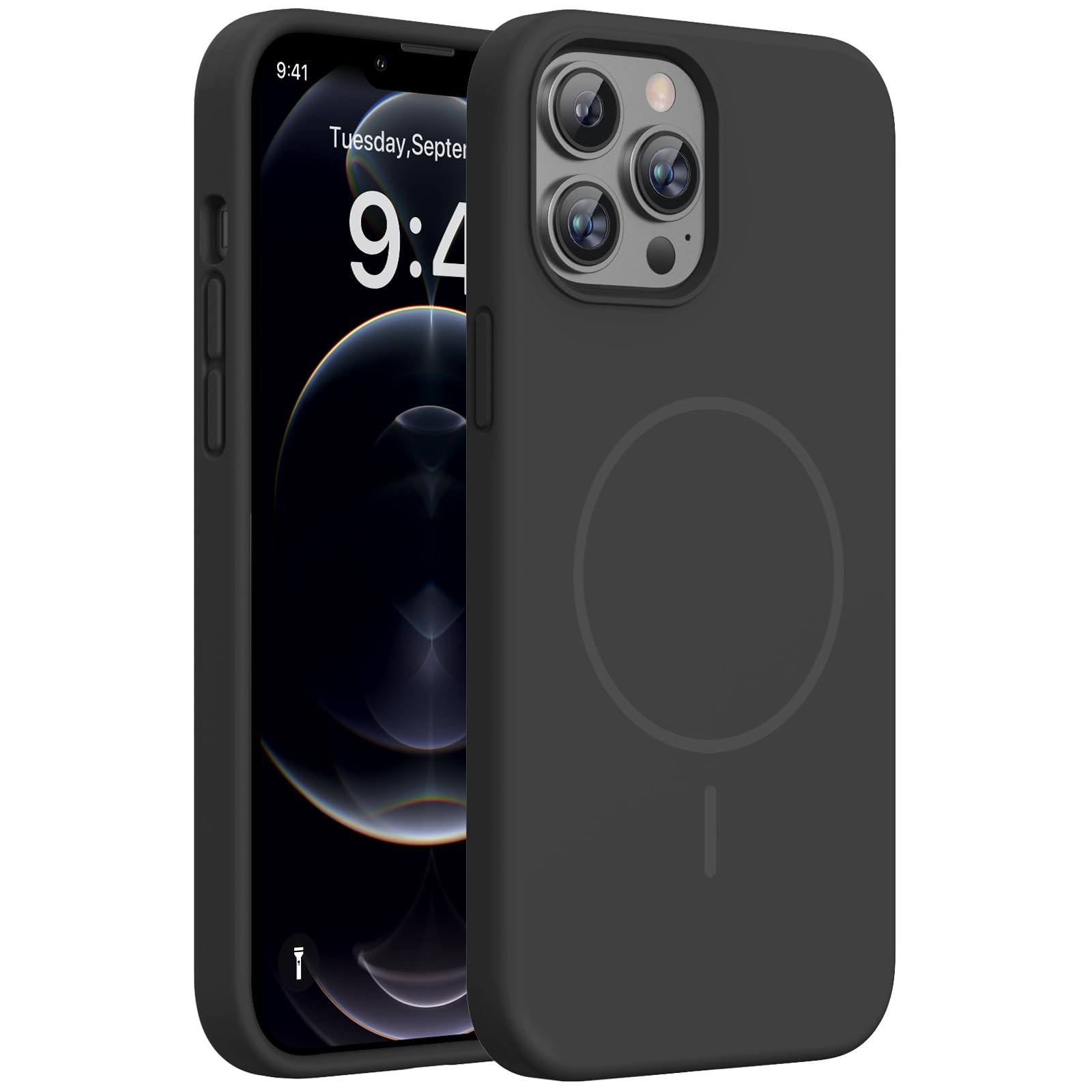 Miracase Silicone & Magnetic for iPhone 12 Pro Max Case, Black Magnetic | Compatible with MagSafe, Soft Microfiber Lining, Premium Silicone Case Shockproof Drop Protection Phone Case for 12 Pro Max