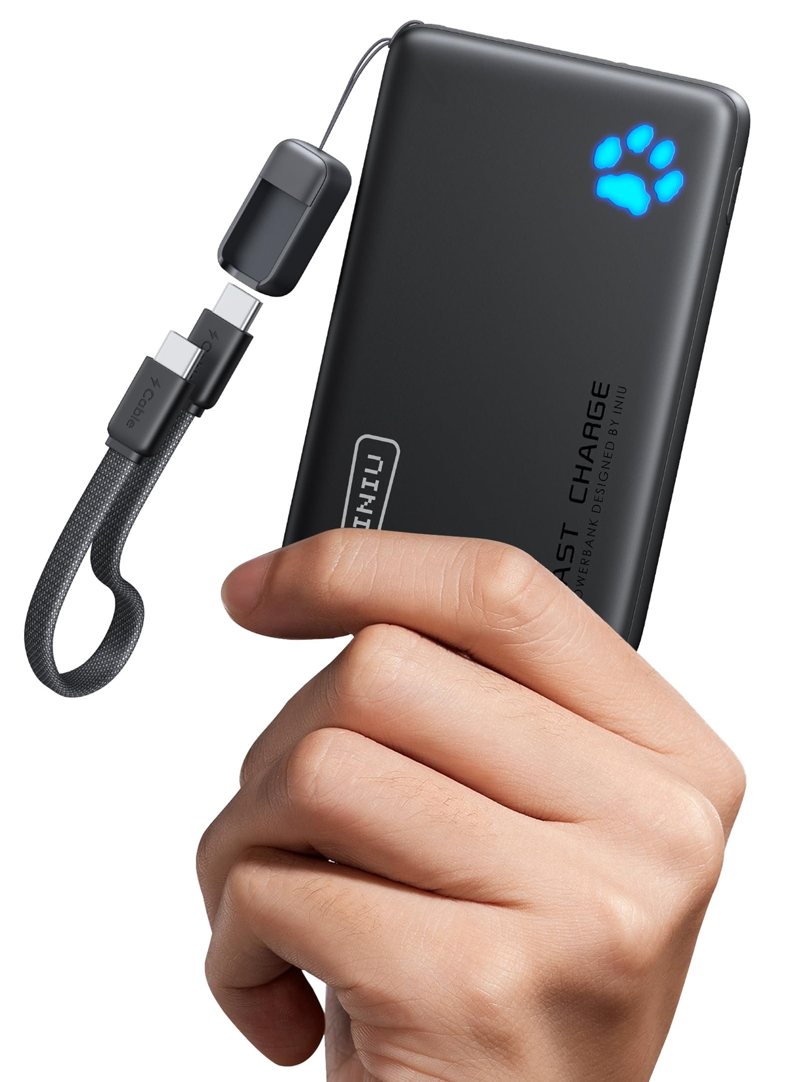 INIU 10000mAh 45W Fast Charging Portable Charger, Smaller Travel Power Bank | Flight-Safe, Detachable USB C Cable, Travel Essential, External Battery Phone Pack for iPhone 18 17 Samsung iPad etc