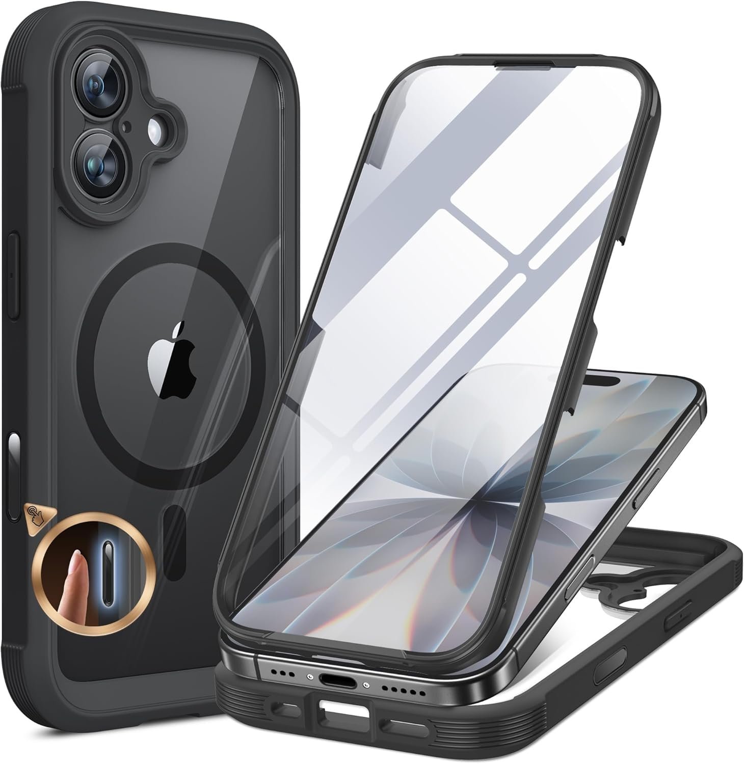 Miracase for iPhone 17 Case 6.3”, Full-Body Bumper Military Drop Protection Outdoor Phone case with Built-in Glass Screen &Camera Control,Easy Installation,No Gap,Compatible with MagSafe,Black