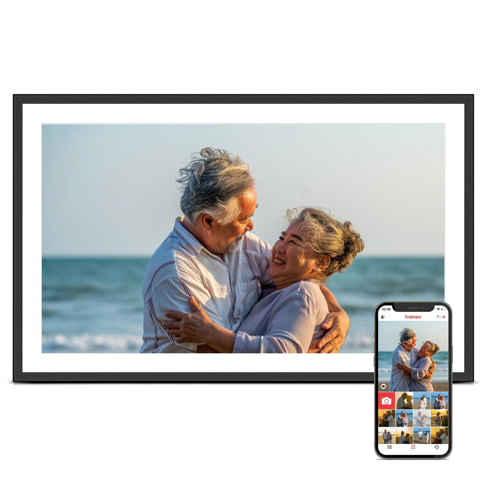 Digital Picture Frame, Frameo 15.6” Digital Photo Frame WiFi Large Display | 1920*1080 IPS FHD Touch Screen, Wall-Mountable, Electronic Photo Frame Slideshow, Share Video, Birthday Gifts for Mom, Women