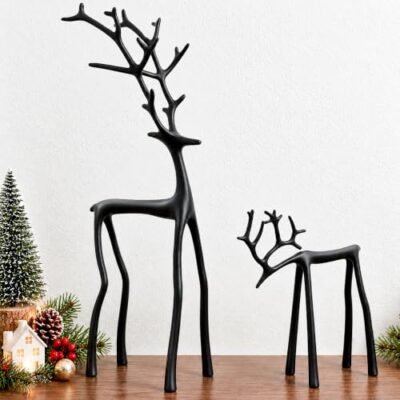 15.6 Inch Black Metal Reindeer Decor