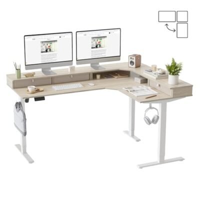 FEZIBO 63″ L Shaped Adjustable Standing Desk