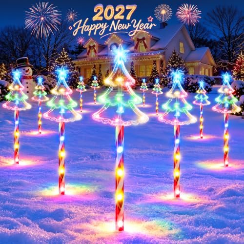 BONLION 12-Pack Solar Christmas Pathway Lights
