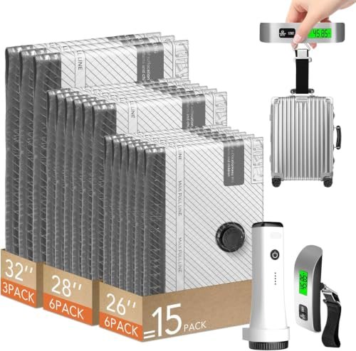 CKLINE 15 Pack Travel Vacuum Bags with Pump