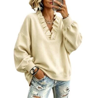 CULACCINO Ruffle V Neck Sweatshirt