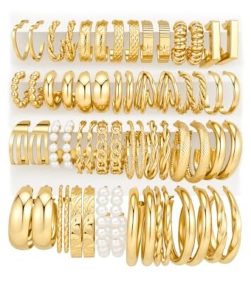 DODDER 30 Pairs Gold Hoop Earrings