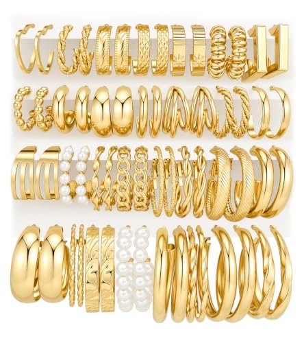 DODDER 30 Pairs Gold Hoop Earrings