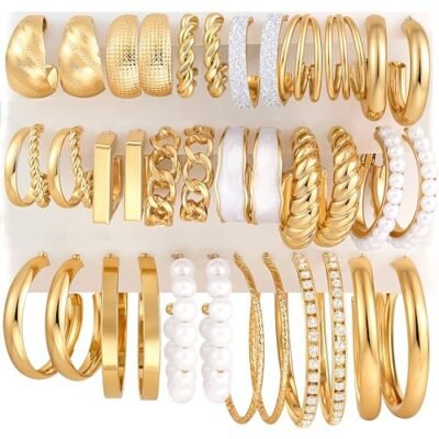FANDY 18 Pairs Gold Hoop Earrings Set