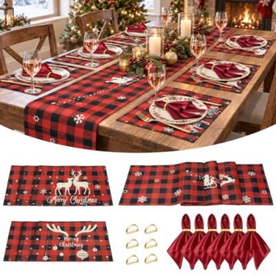 HI NINGER 19PCS Red Christmas Table Runner