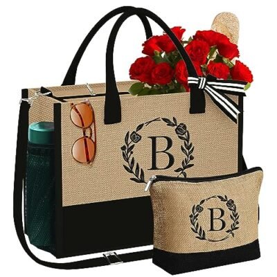 Initial Personalized Jute Tote Bag
