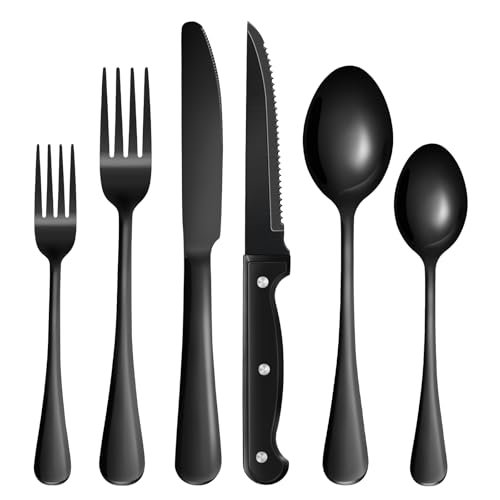 KUIHT 24-Piece Black Silverware Set