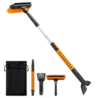 QYQBOON 39″ 3-in-1 Extendable Snow Brush & Ice Scrapers