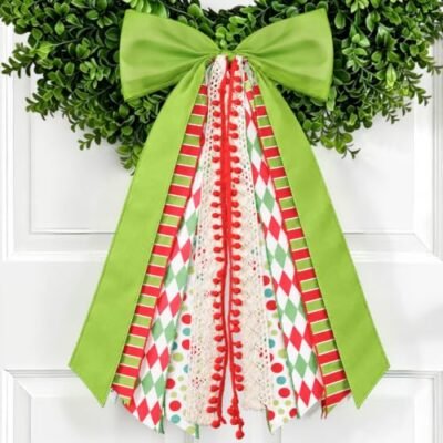 ZESUA Christmas Decorations Large Green Velvet Bow